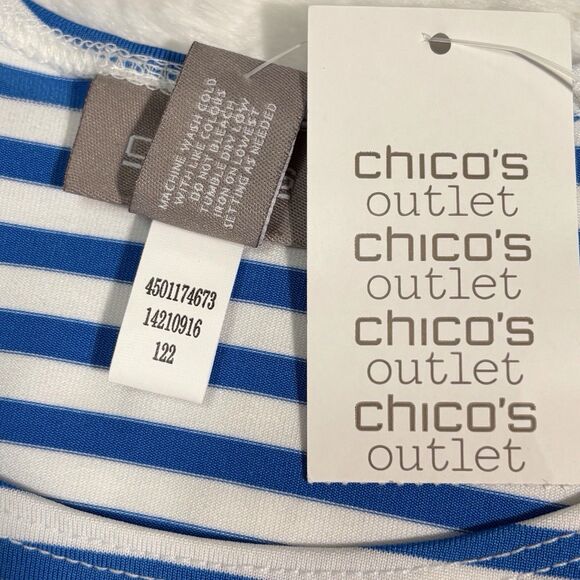 NWT Chicos Striped Tank Top Size 2 US Large Scuba Blue & White Shell Stretchy - Picture 7 of 7